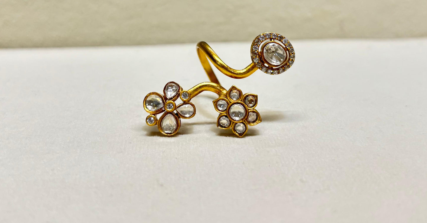 SHAILEE GOLD FLORAL CRYSTAL SP RING