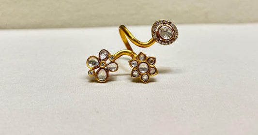 SHAILEE GOLD FLORAL CRYSTAL SP RING