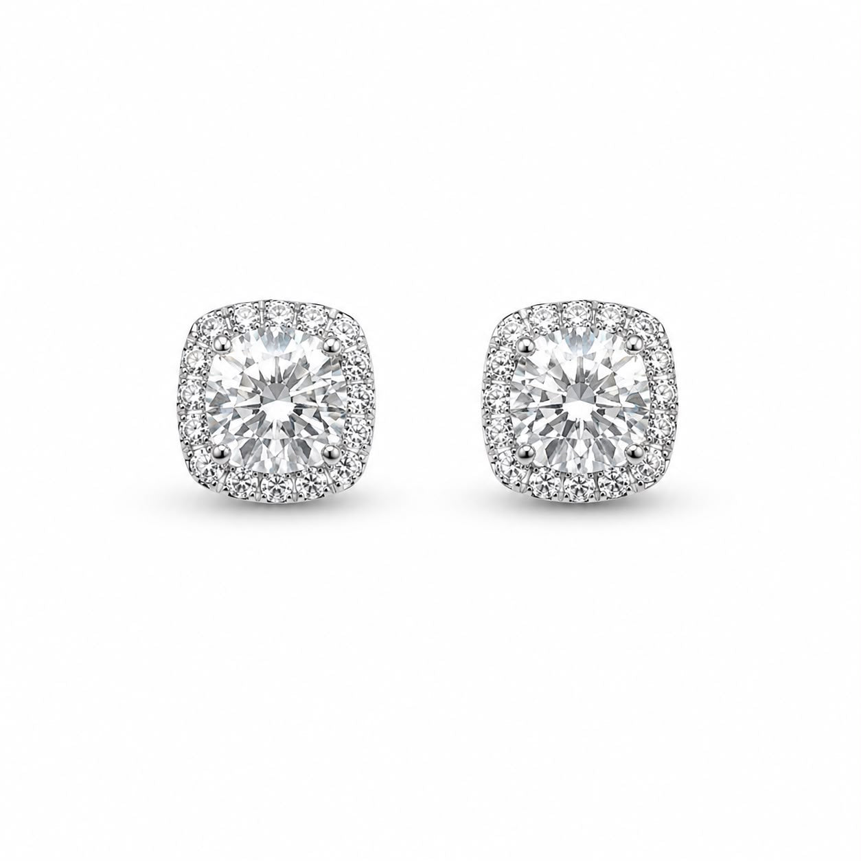 Radiant Halo Cushion Stud Earrings