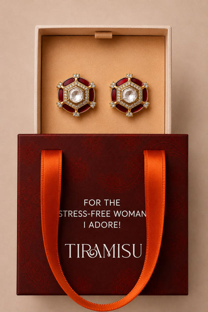 Red Emerald Royale Polki Stud Earrings Gift Box