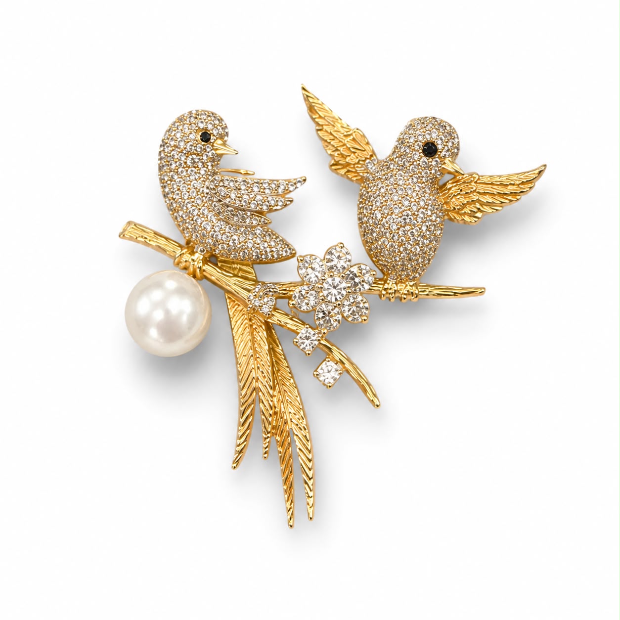 Lovebirds Pearl & Diamond Designer Brooch