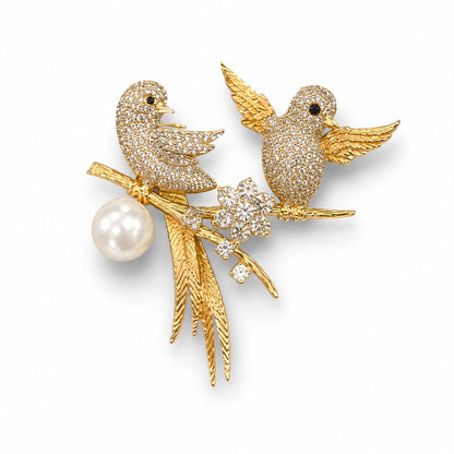 Lovebirds Pearl & Diamond Designer Brooch