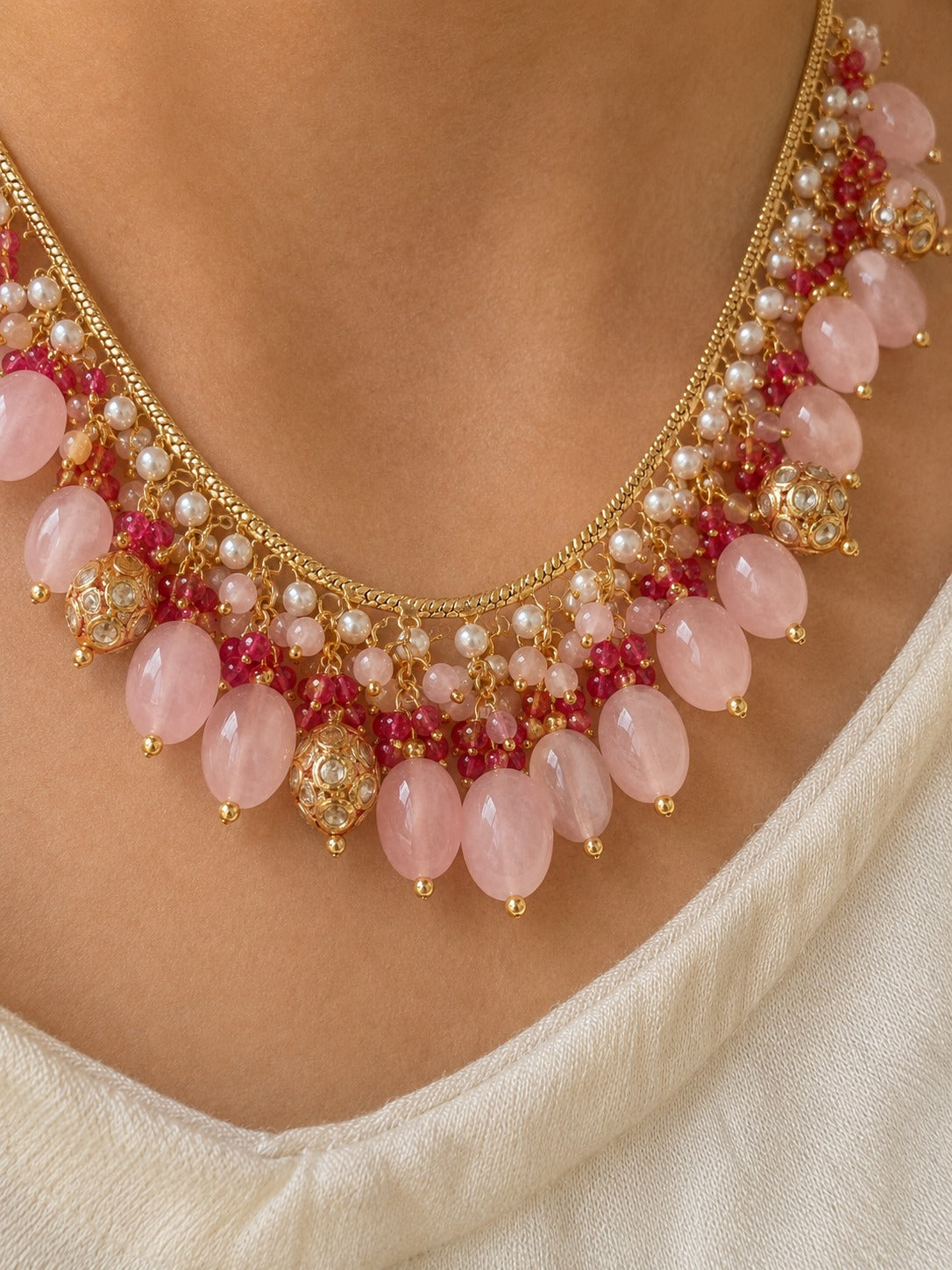 Asmita Pink Aventurine Waterfall SP Necklace