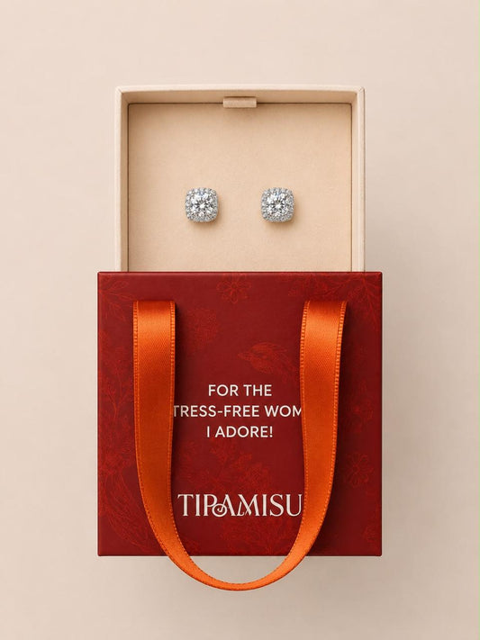 Radiant Halo Cushion Stud Earring Gift Box