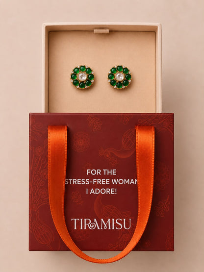 Emerald Blossom Halo Stud Earrings