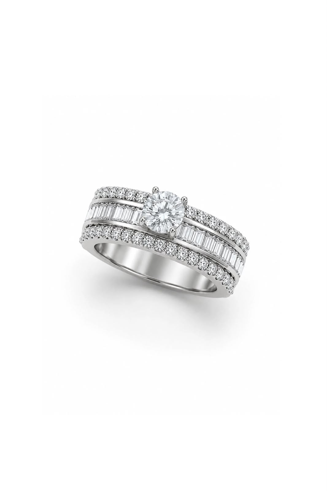 Classic Round & Channel-Set Baguette Diamond Band Ring