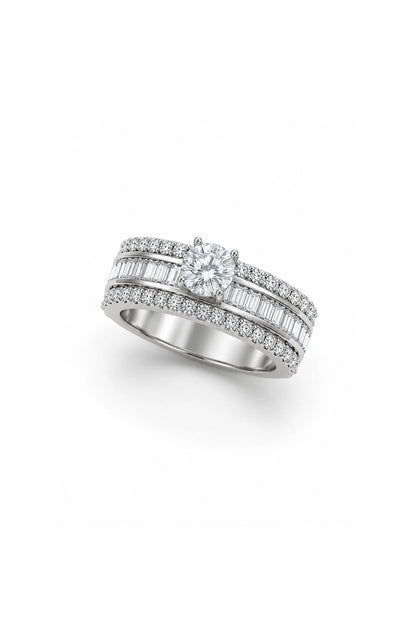 Classic Round & Channel-Set Baguette Diamond Band Ring