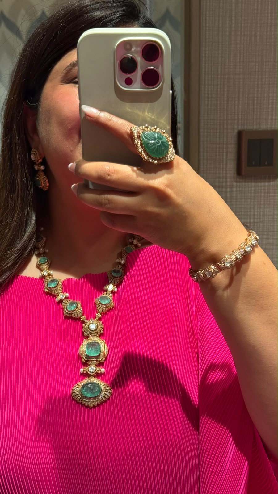 Rajwada Emerald Polki Statement Necklace Set
