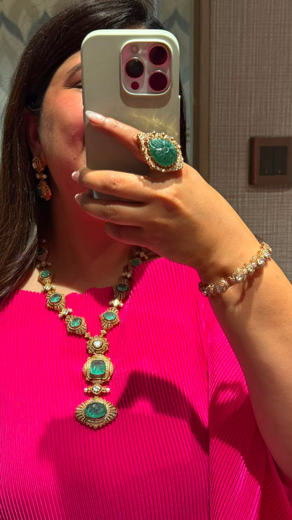 Rajwada Emerald Polki Statement Necklace Set