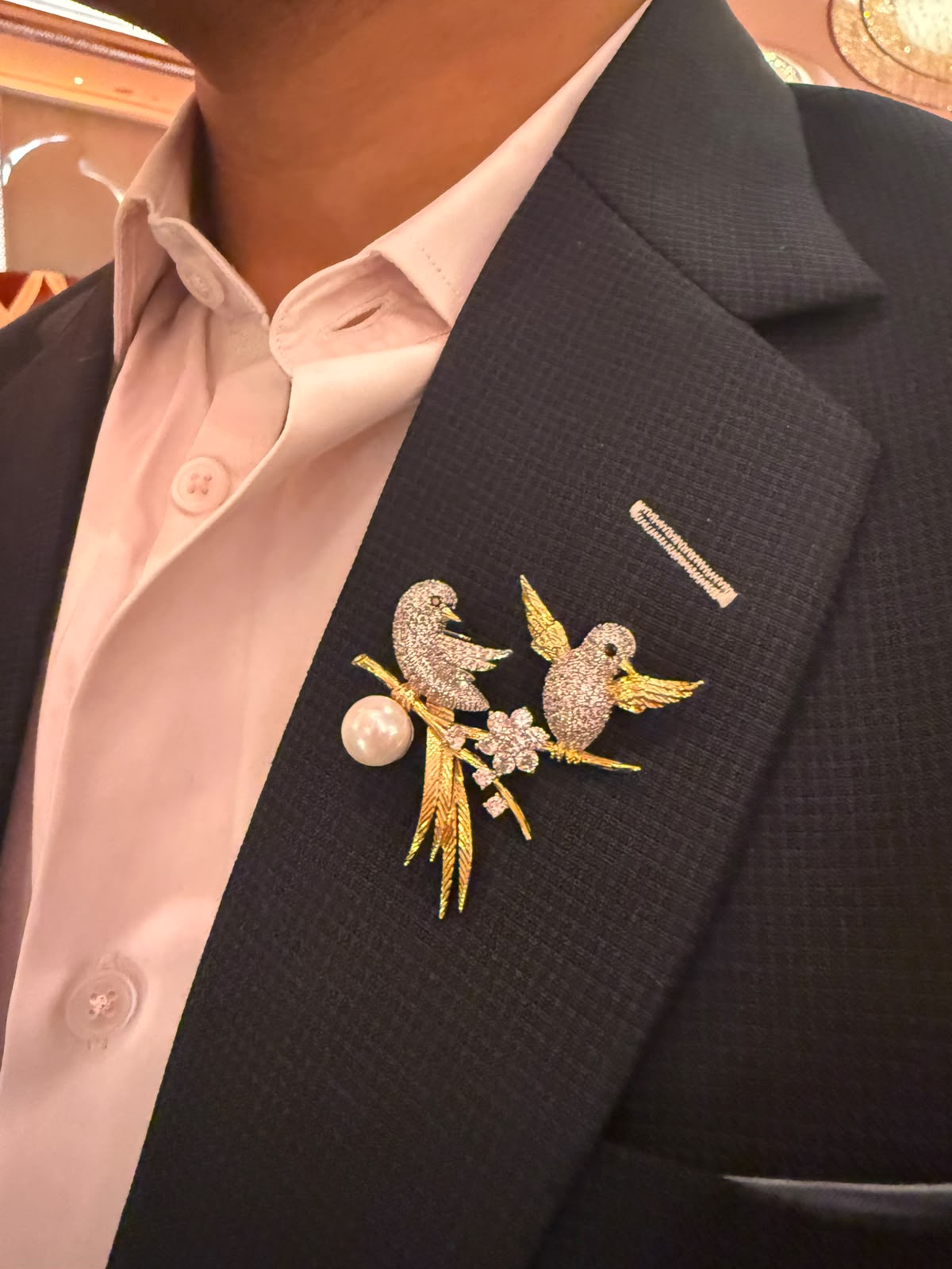 Lovebirds Pearl & Diamond Designer Brooch