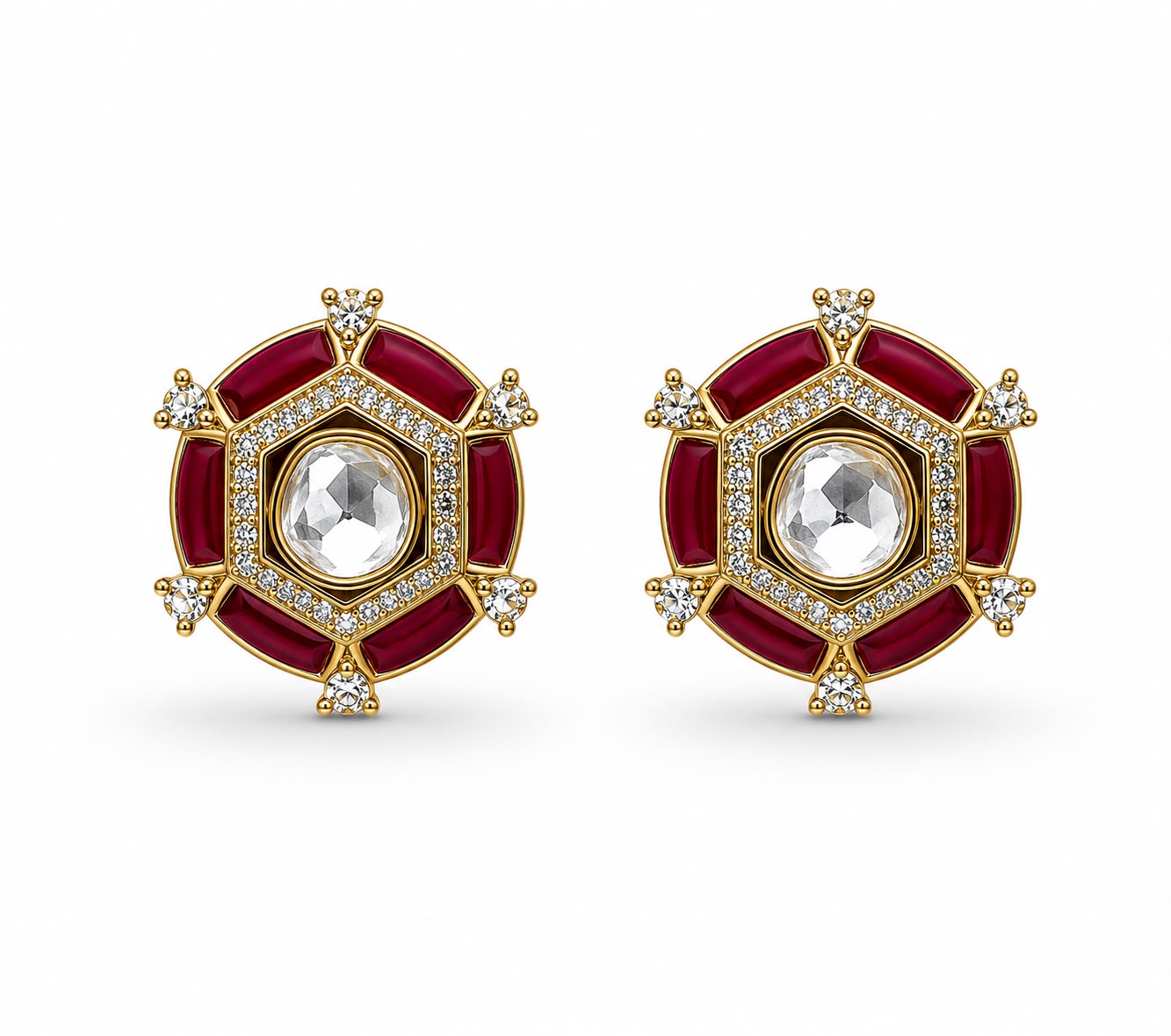 Red Emerald Royale Polki Stud Earrings Gift Box