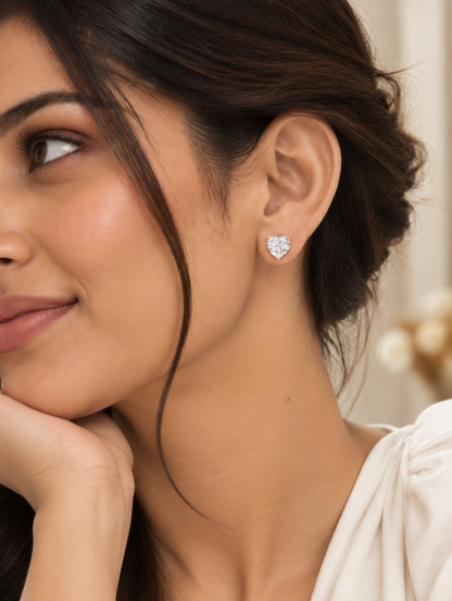 Single Diamond Heart Solitaire Stud Earrings Gift Box