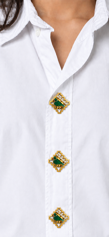 Emerald Tota Meenakari Button Cover