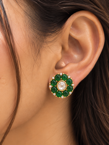Emerald Blossom Halo Stud Earring Gift Box