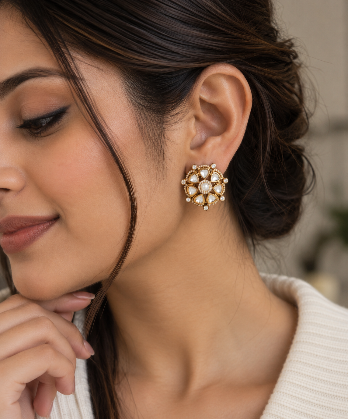 Zarina Polki Floral Halo Stud Earrings
