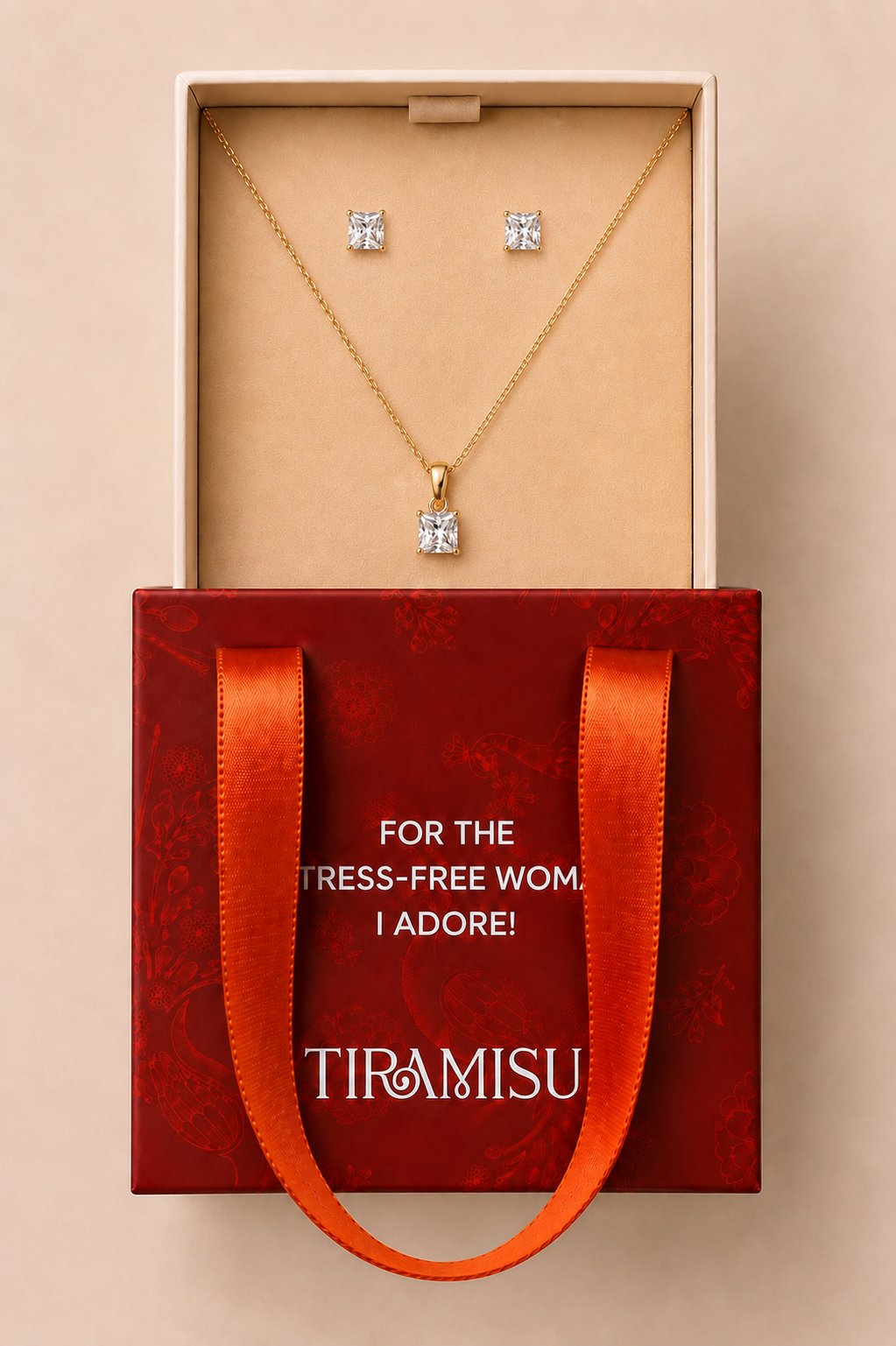 Single Diamond Radiant Solitaire Pendant Set with Earrings Gift Box