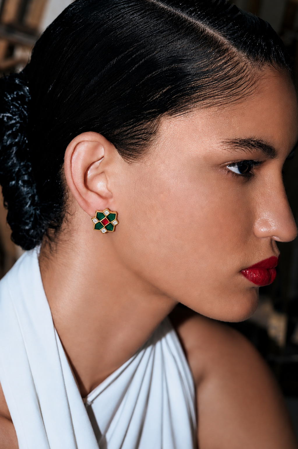 Leher Green Polki Meenakari Studs