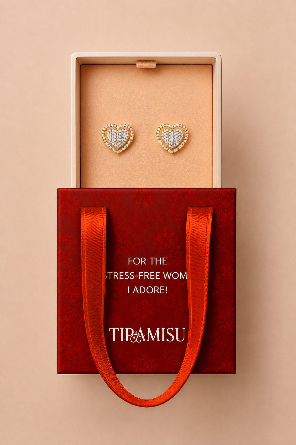 Pavé Diamond Heart Halo Stud Earrings Gift Box
