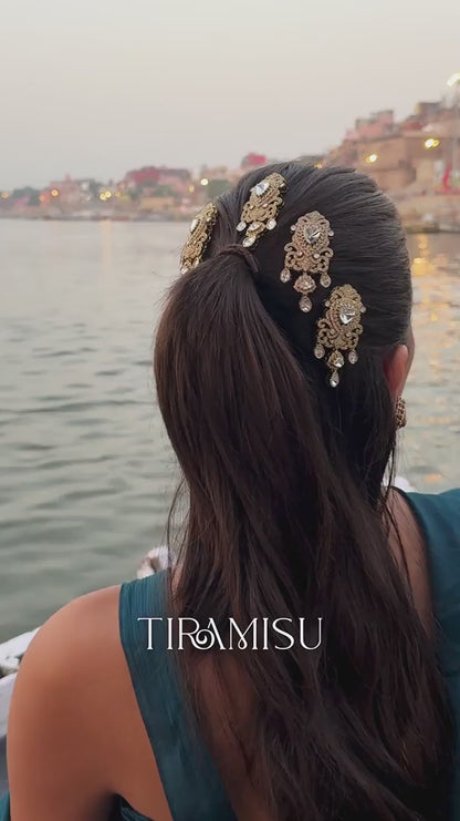 Raavi Polki Pearl Hair Crown Pin