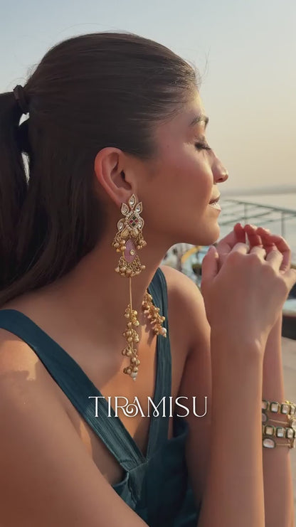 Pushp Varsha Floral Polki Pearl Chandelier Earrings