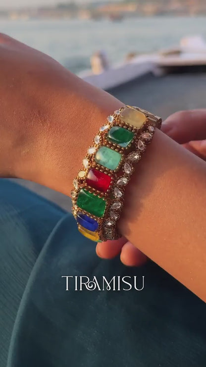 Pancha Tatva Multicolour Polki Statement Bracelet