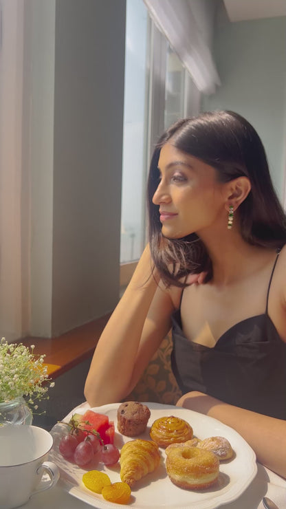 Arpita Green Round Semi Precious Stone Hoop Earrings