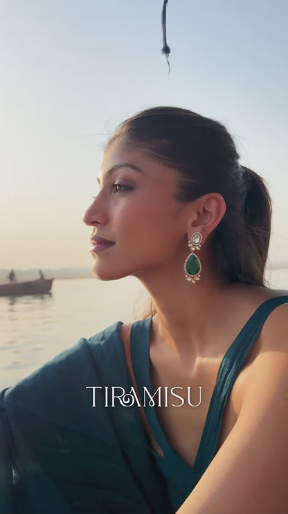Ananya Green Stone Polki Earrings With Semi-Precious Stone And Basra Moti
