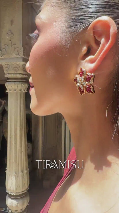Charmi Crimson Lotus Polki Ruby Stud Earrings