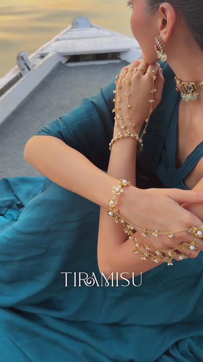 Bela Blossom Floral Pearl Gold Hand Harness