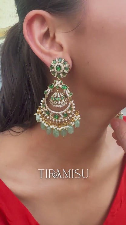 Charu Crescent Ghat Emerald Chandbali Earrings