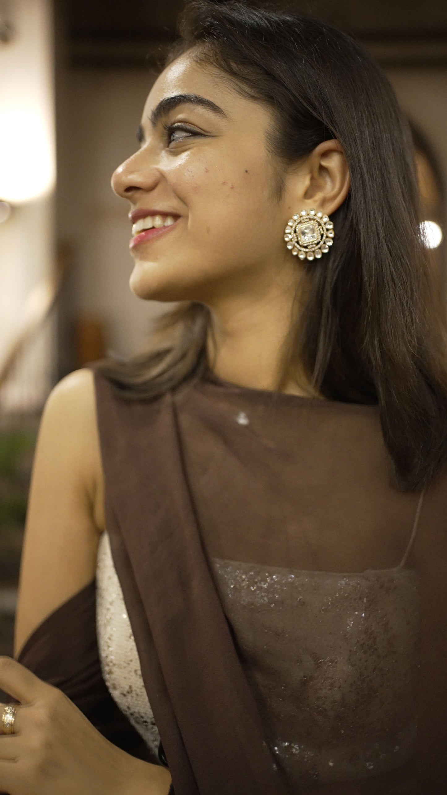 PRAKRITI GOLD TASSEL SP POLKI EARRINGS